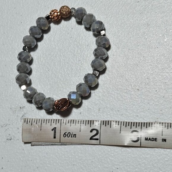 Elegant Faceted Gray Beaded Stretch Bracelet Rose Gold Accents Fashion Jewelry - Picture 4 of 4